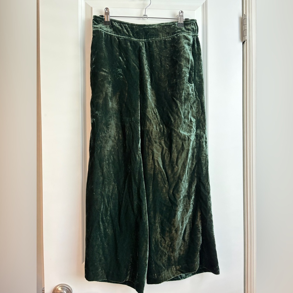 Madewell Huston Pull-On Crop Pants Culottes in Deep Forest Green Velvet Look
